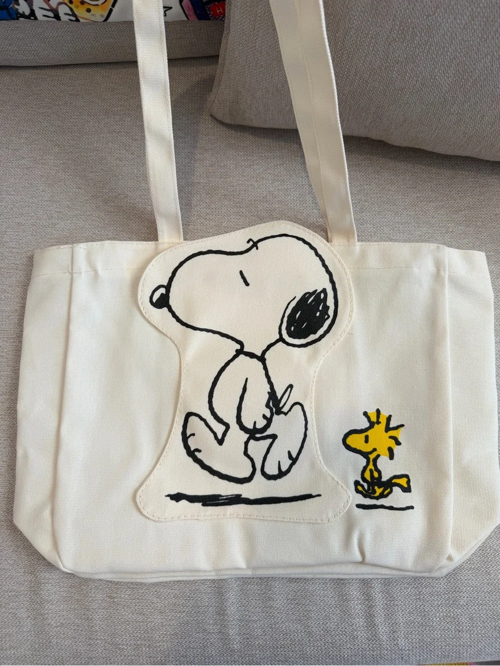 Peanuts Snoopy & Woodstock Kids Canvas Tote Bag - Cream